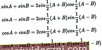 формулата за броя и разликата на тригонометрията